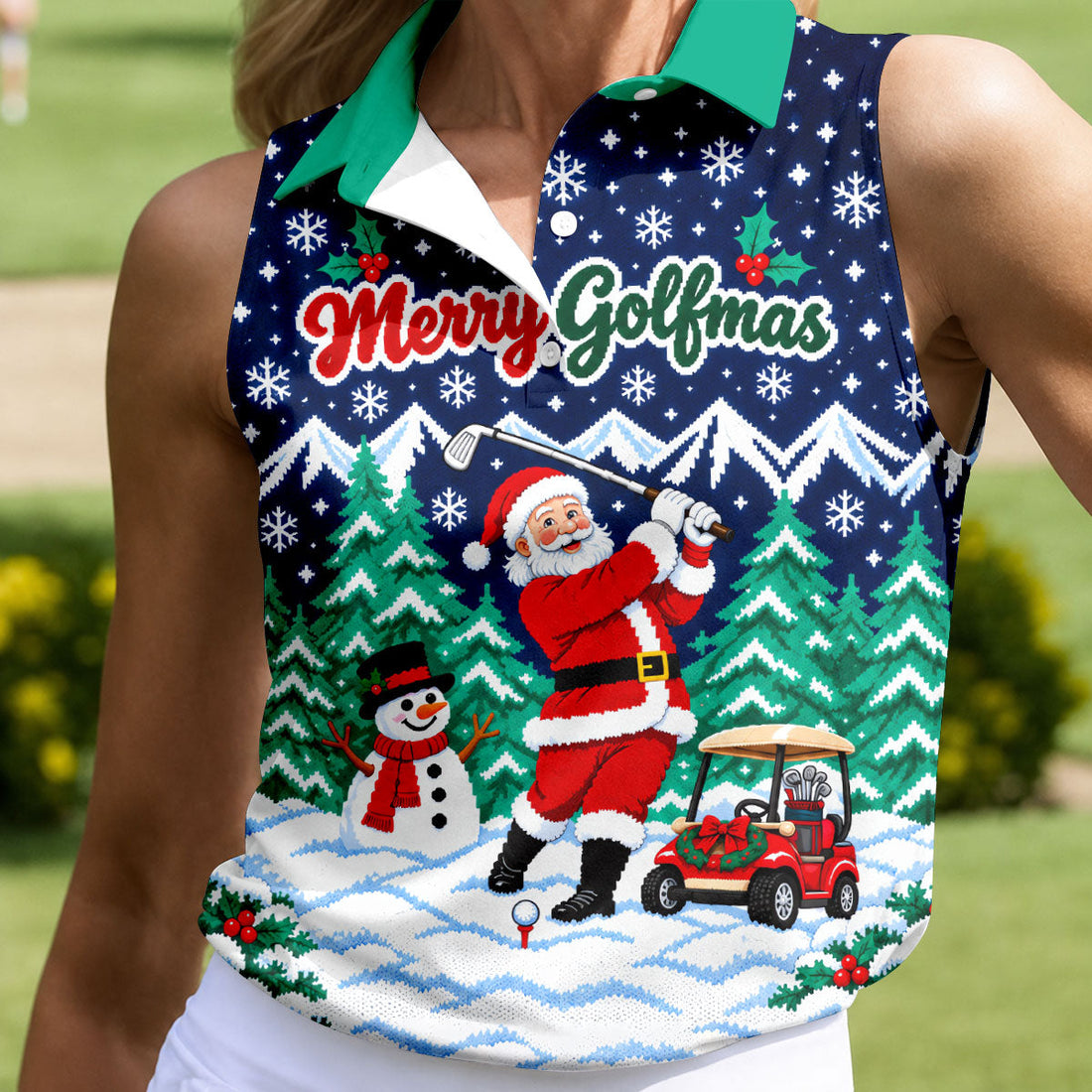 Merry Golfmas Santa Christmas Golf Shirt, Womens Golf Tops, Golf Shirts For Women