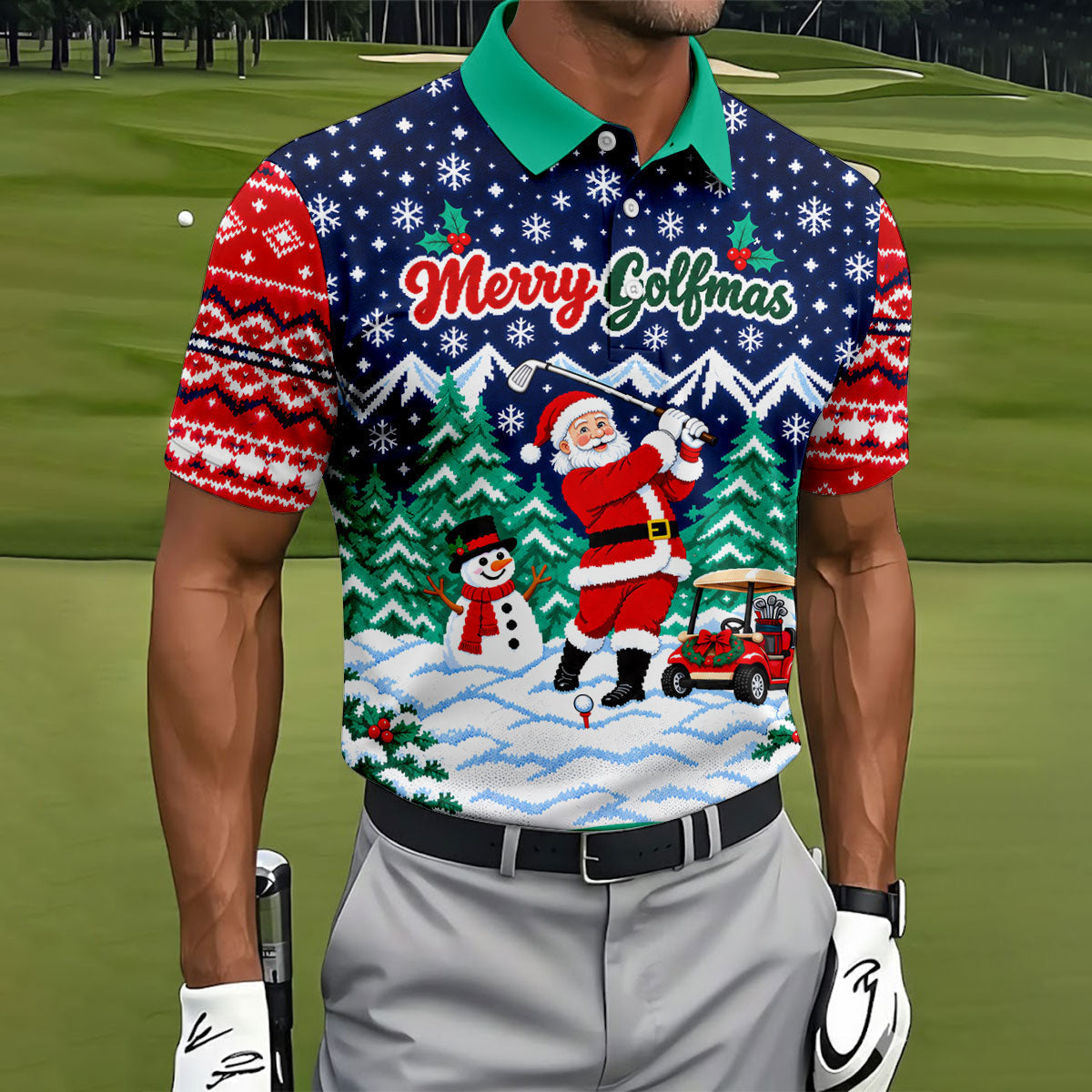Merry Golfmas Santa Christmas Golf Shirt, Golf Shirts For Men, Mens Golf Clothing