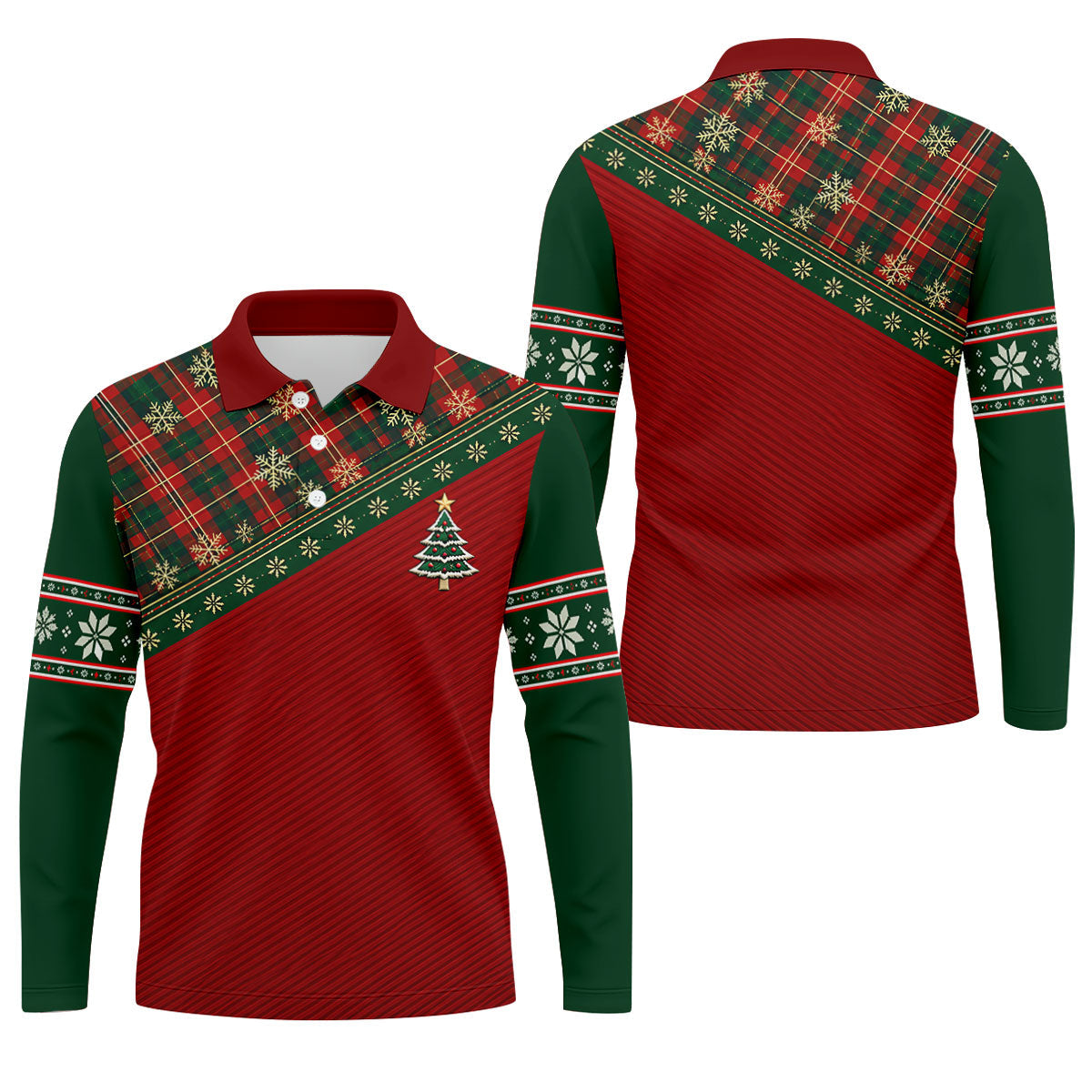 Red Plaid Tree Christmas Golf Shirt, Hawaiian Golf Shirt, Golf Polo Shirts For Men