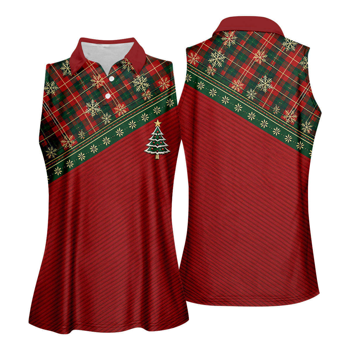 Red Plaid Tree Christmas Golf Shirt, Women's Long Sleeve Golf Shirt, Ladies Golf Top