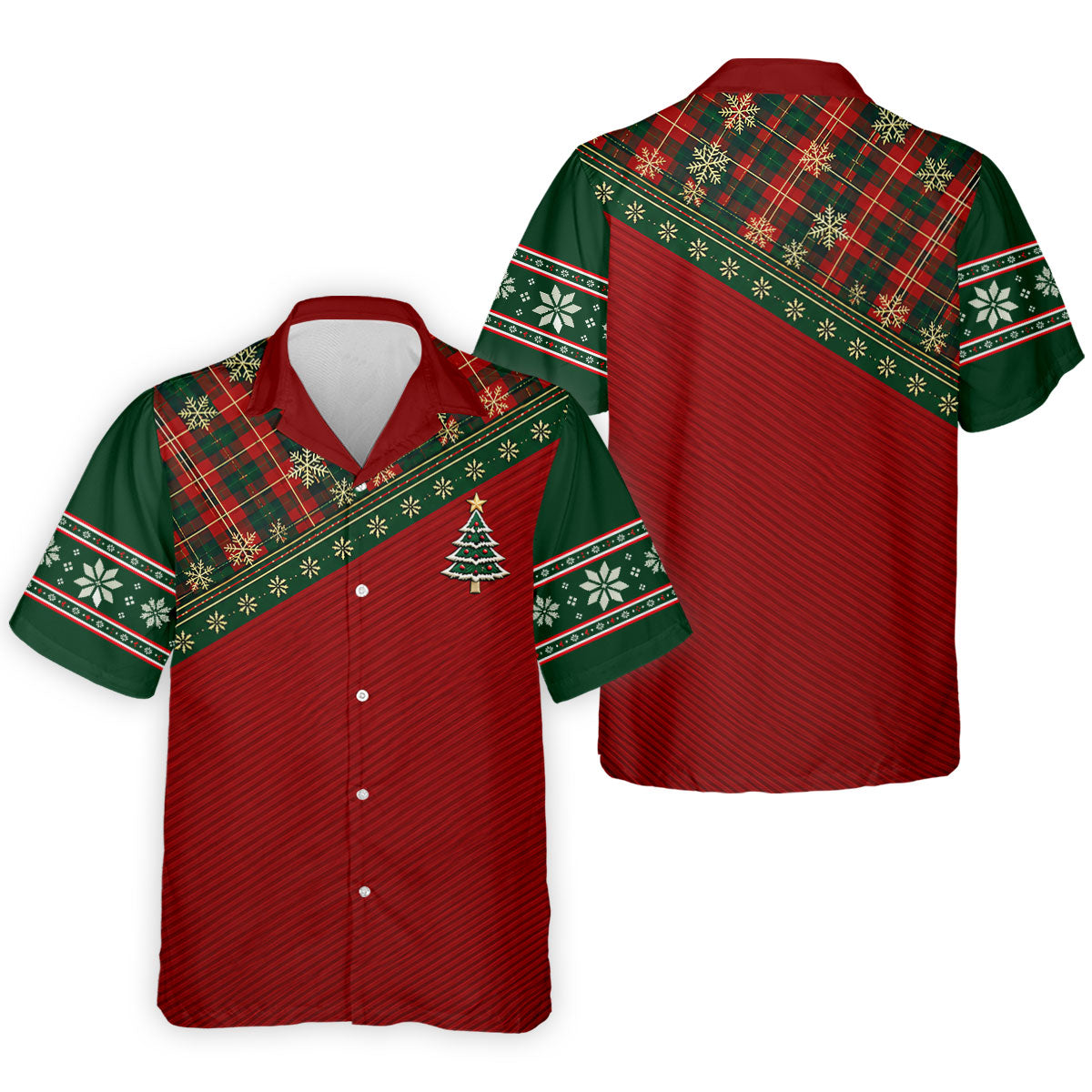 Red Plaid Tree Christmas Golf Shirt, Hawaiian Golf Shirt, Golf Polo Shirts For Men