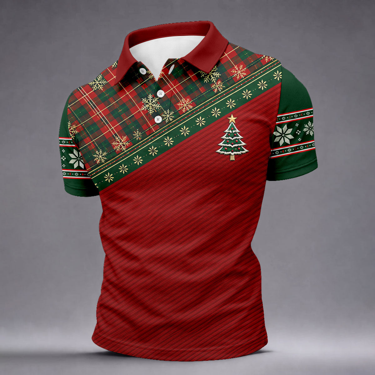 Red Plaid Tree Christmas Golf Shirt, Hawaiian Golf Shirt, Golf Polo Shirts For Men