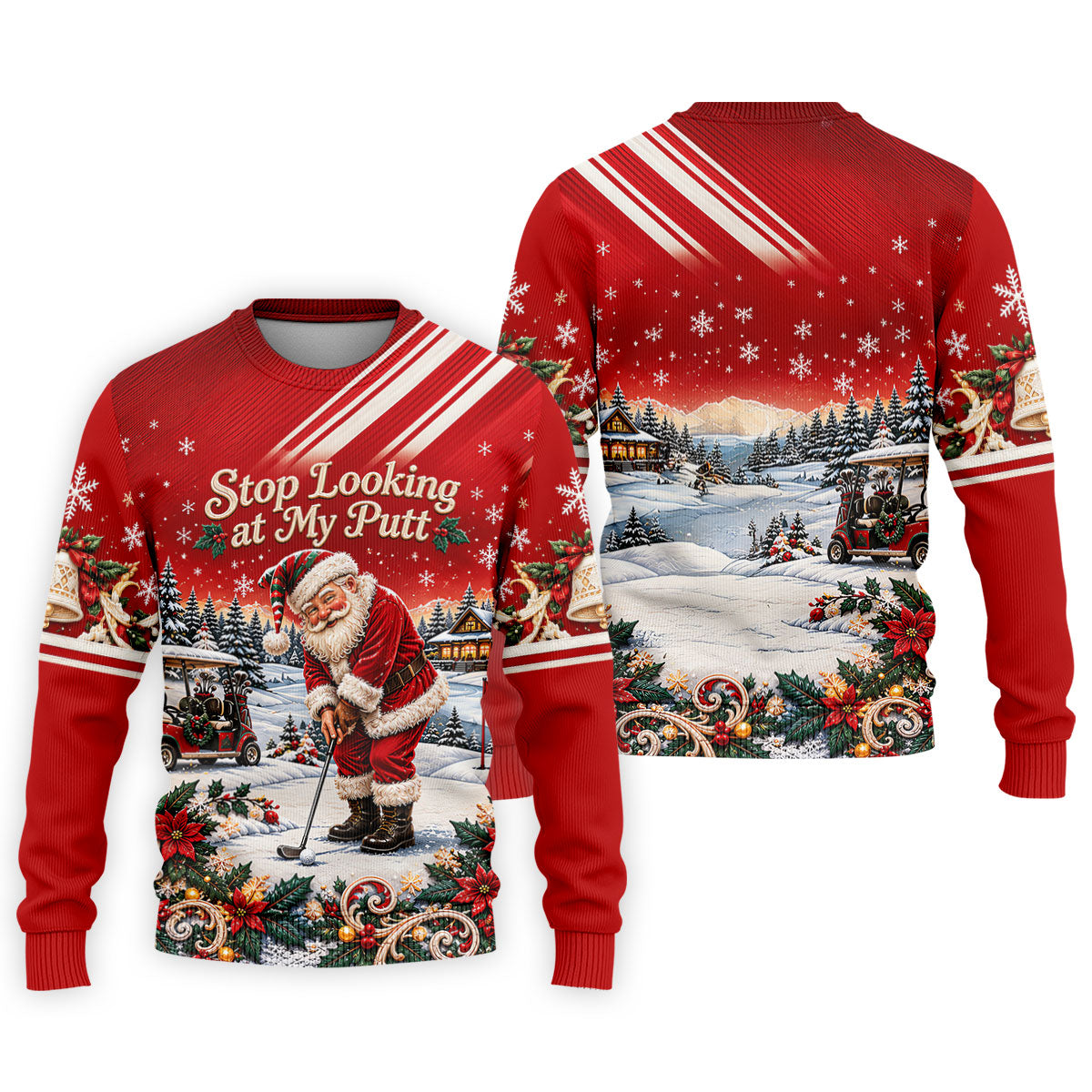 Red Stripe Santa Putt Christmas Golf Polo, Mens Golf Shirts, Hawaiian Golf Shirt