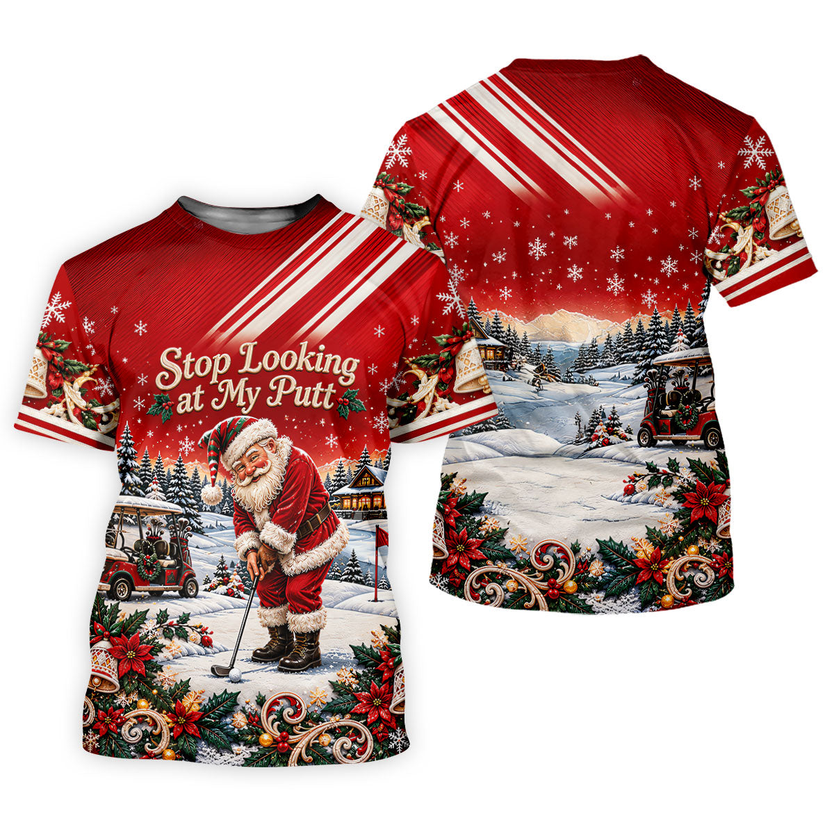 Red Stripe Santa Putt Christmas Golf Polo, Mens Golf Shirts, Hawaiian Golf Shirt