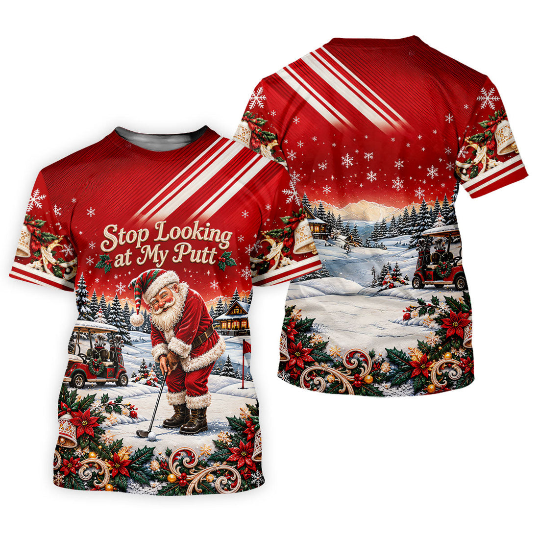 Red Stripe Santa Putt Christmas Golf Polo, Printed Golf Shirt, Women's Golf Polo