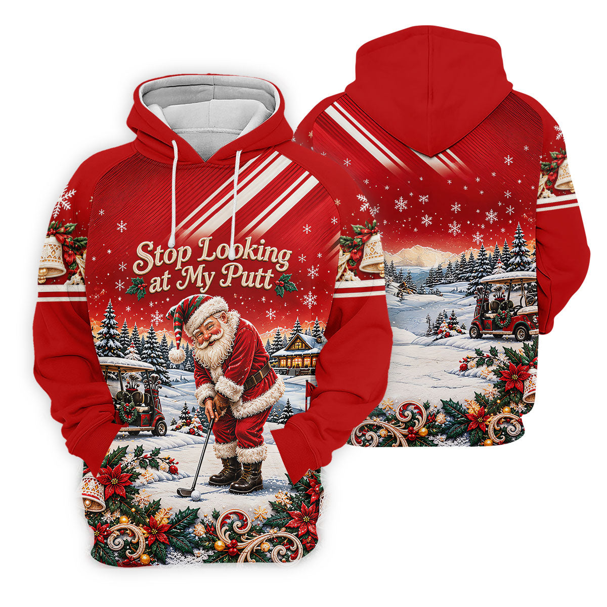 Red Stripe Santa Putt Christmas Golf Polo, Mens Golf Shirts, Hawaiian Golf Shirt