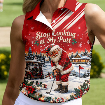Red Stripe Santa Putt Christmas Golf Polo, Printed Golf Shirt, Women's Golf Polo