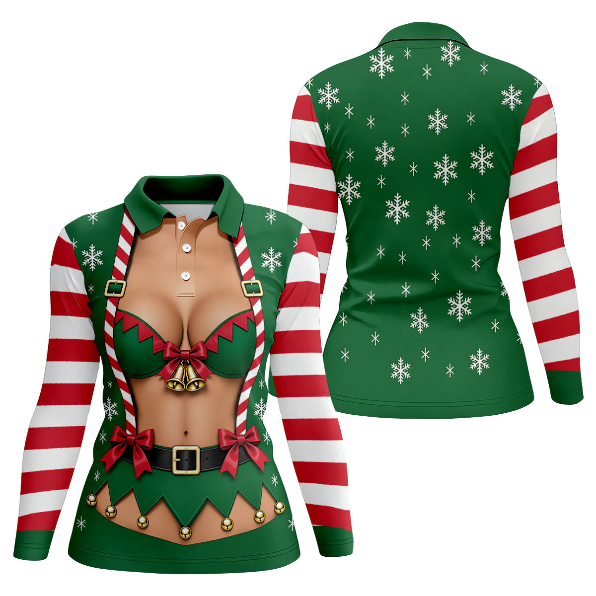 Green Elf Bikini Christmas Golf Polo, Golf Shirts For Women, Golf Tops For Women