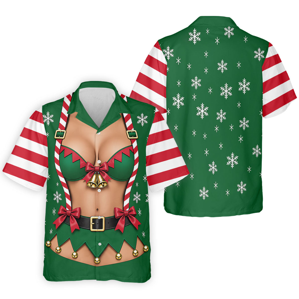 Green Elf Bikini Christmas Golf Polo, Golf Shirts For Men, Long Sleeve Polo Shirts