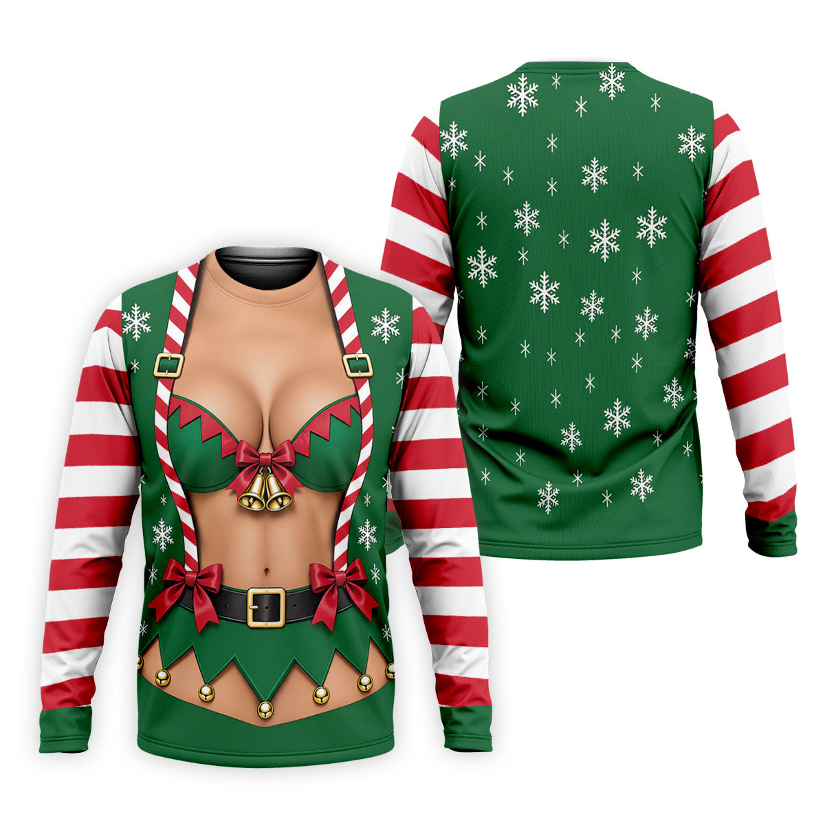 Green Elf Bikini Christmas Golf Polo, Golf Shirts For Men, Long Sleeve Polo Shirts