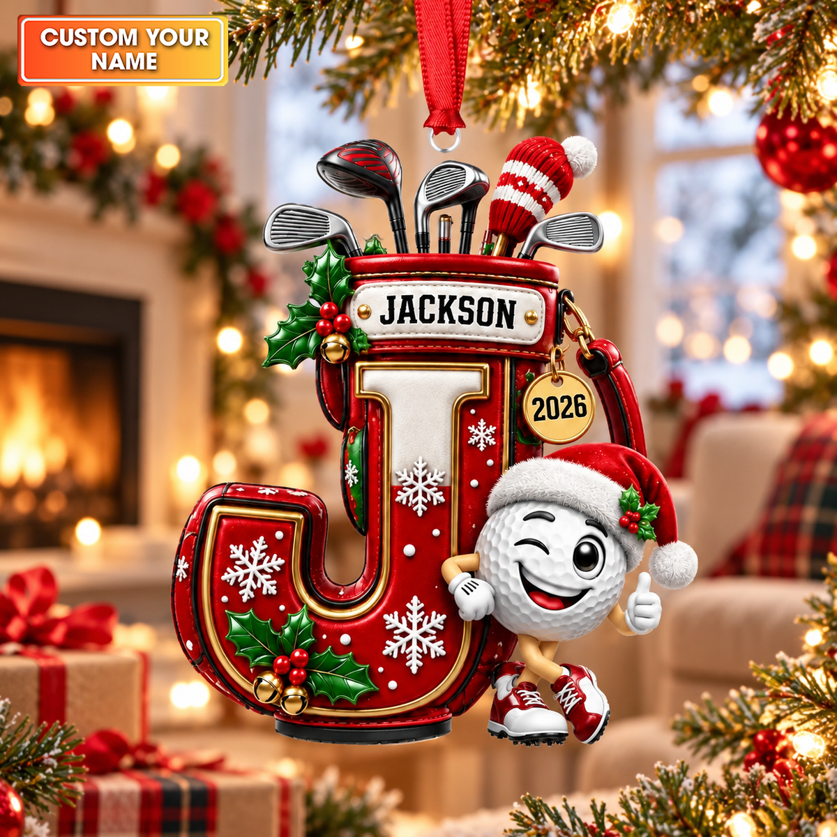 Custom Name Golf Initial Acrylic Ornament, Christmas Ornaments, Christmas Tree Decor