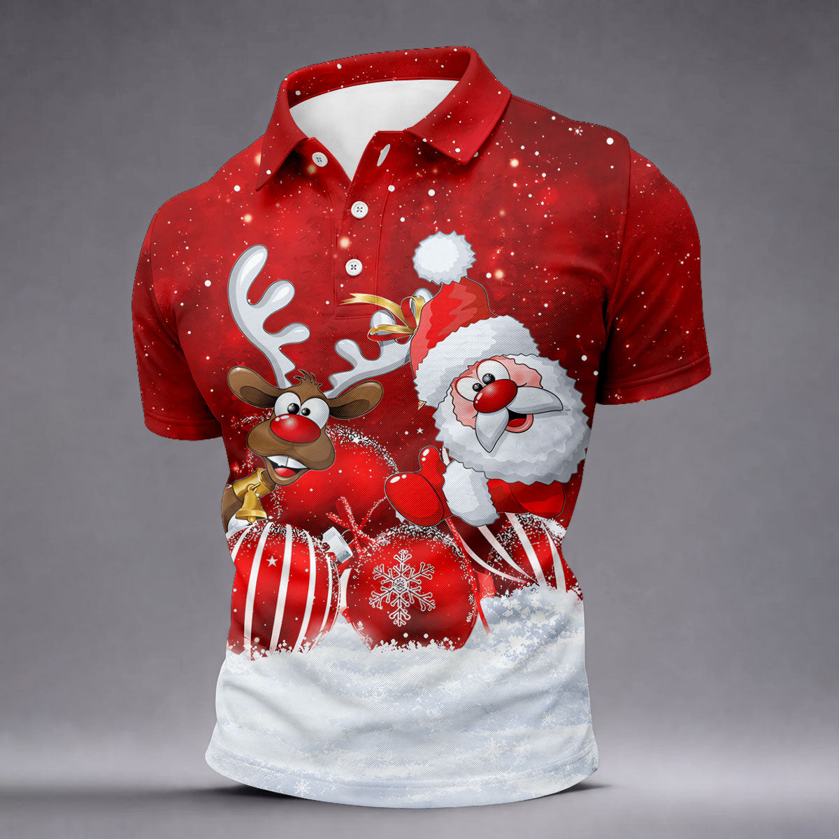 Santa Reindeer Snow Christmas Golf Shirt, Golf Shirts For Men, Golf Gifts For Men