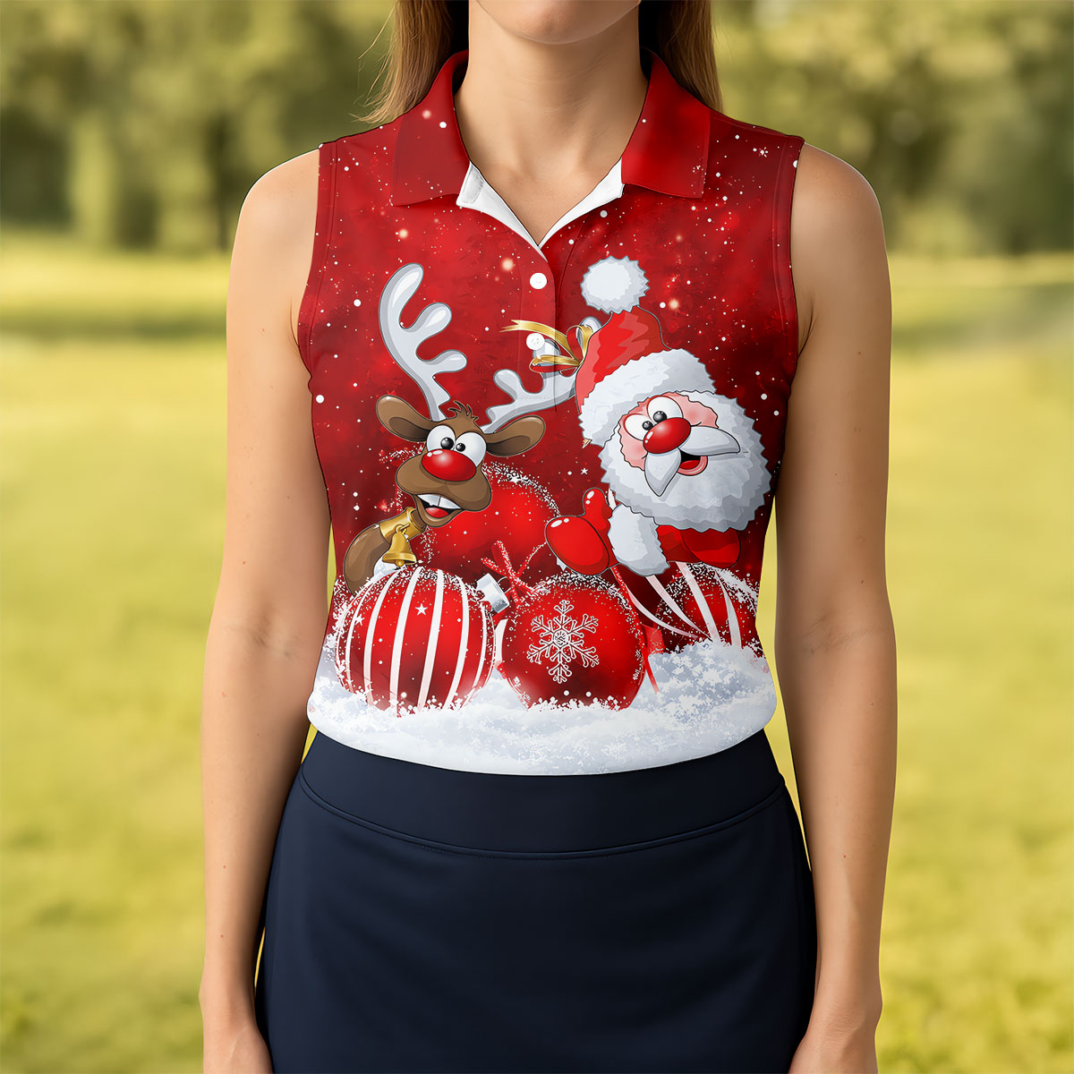 Santa Reindeer Snow Christmas Golf Shirt, Womens Golf Tops, Womens Golf Clothing