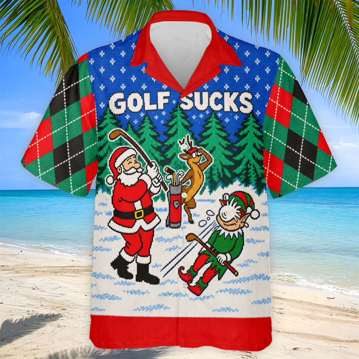Golf Sucks Santa Christmas Golf Shirt, Mens Golf Shirts, Mens Holiday Golf Shirts