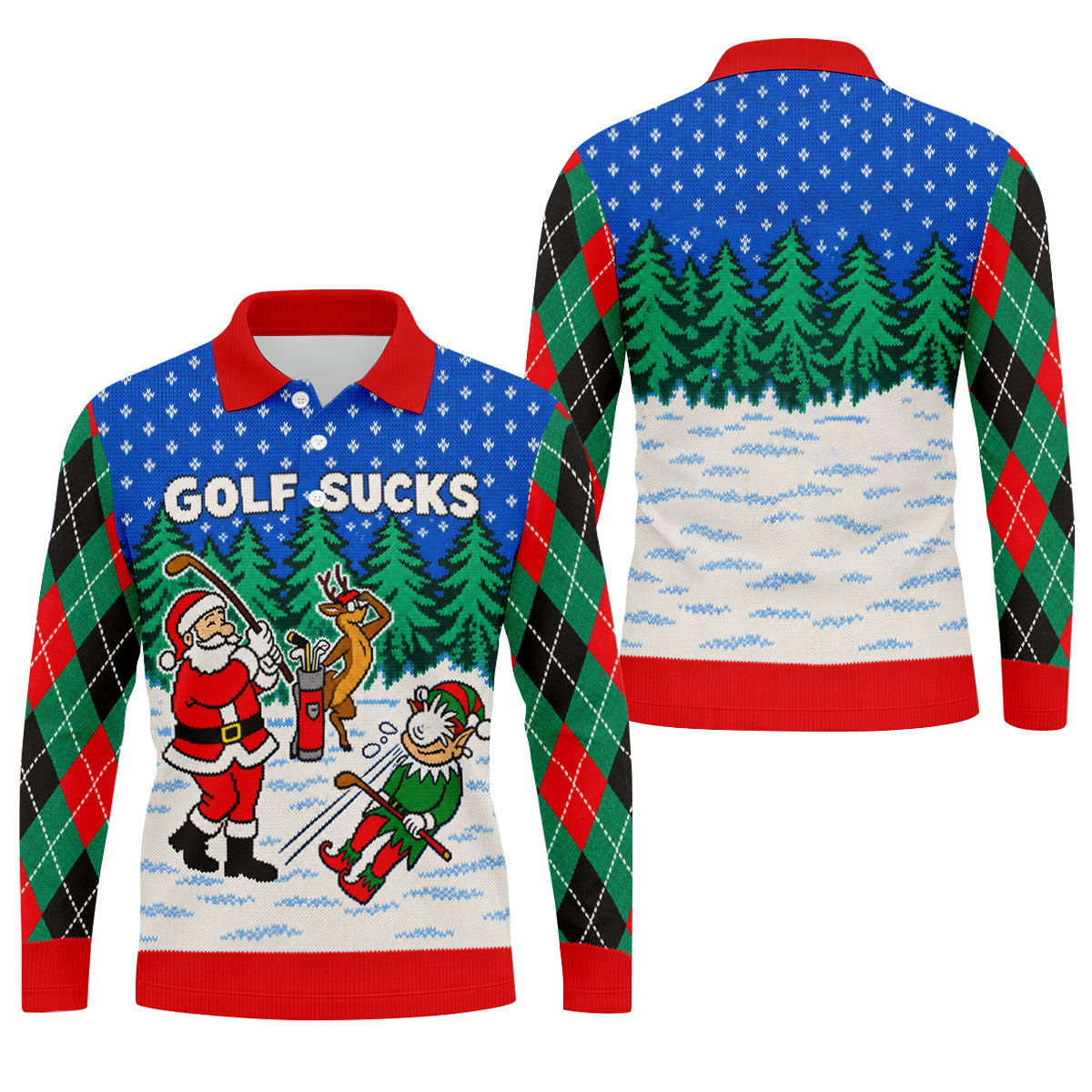 Golf Sucks Santa Christmas Golf Shirt, Mens Golf Shirts, Mens Holiday Golf Shirts