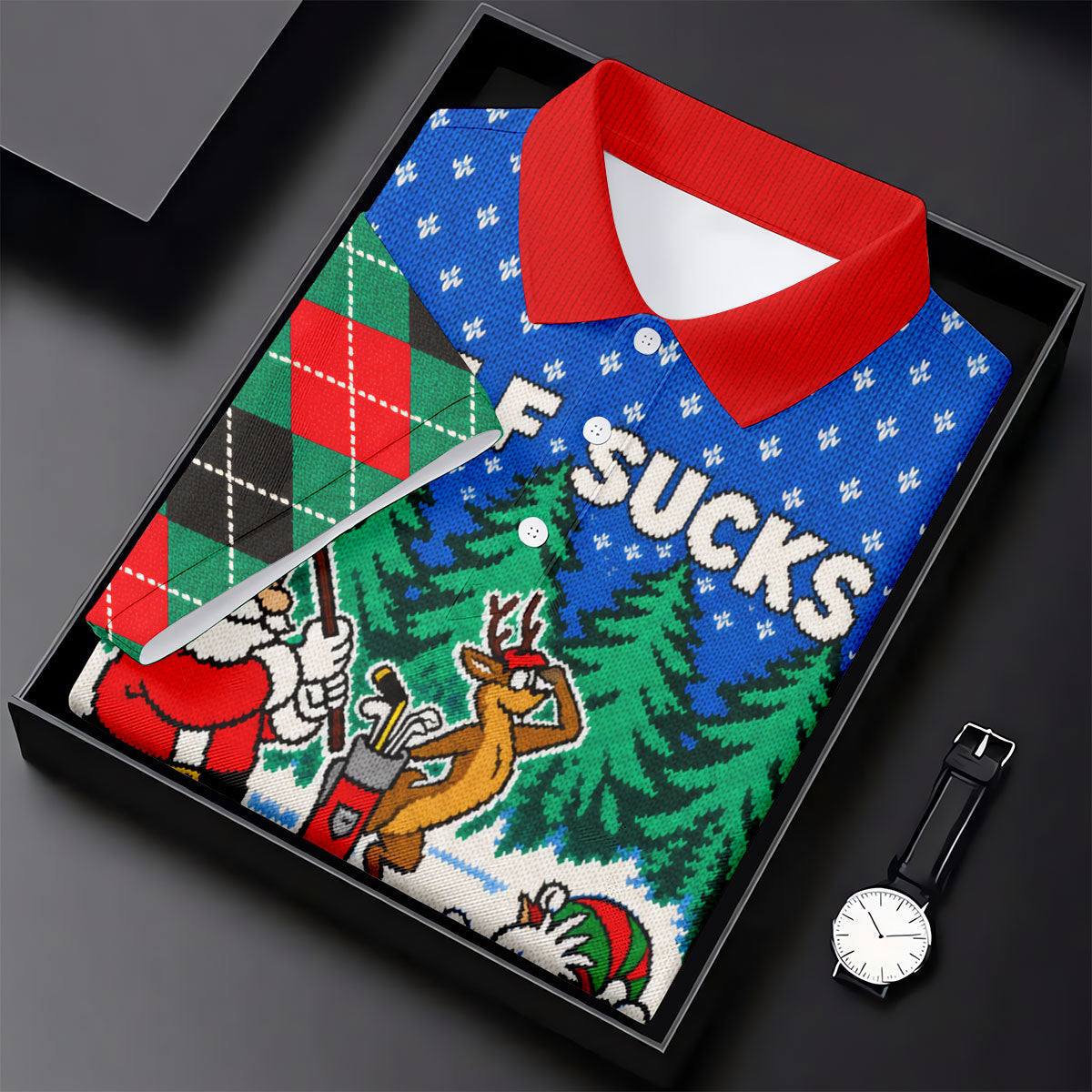 Golf Sucks Santa Christmas Golf Shirt, Mens Golf Shirts, Mens Holiday Golf Shirts
