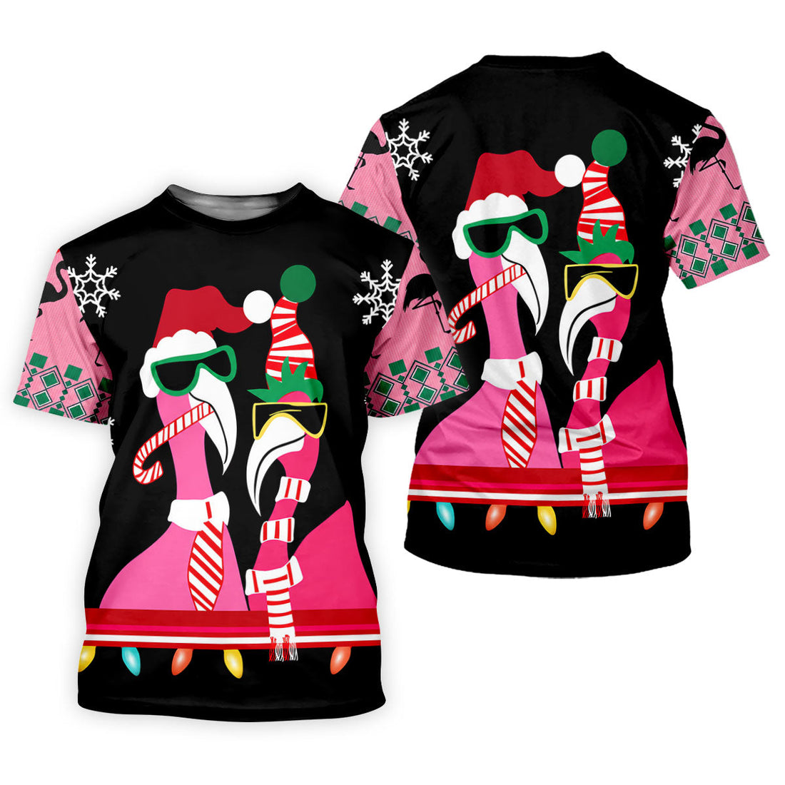 Pink Flamingo Christmas Pattern Golf Shirt, Womens Golf Tops, Ladies Golf Shirts