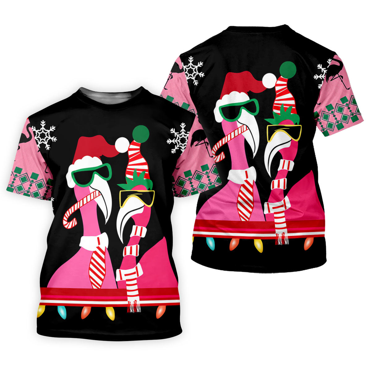 Pink Flamingo Christmas Pattern Golf Shirt, Womens Golf Tops, Ladies Golf Shirts