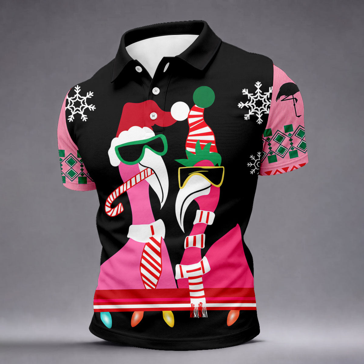 Pink Flamingo Christmas Pattern Golf Shirt, Mens Golf Polo, Golf Shirts For Men