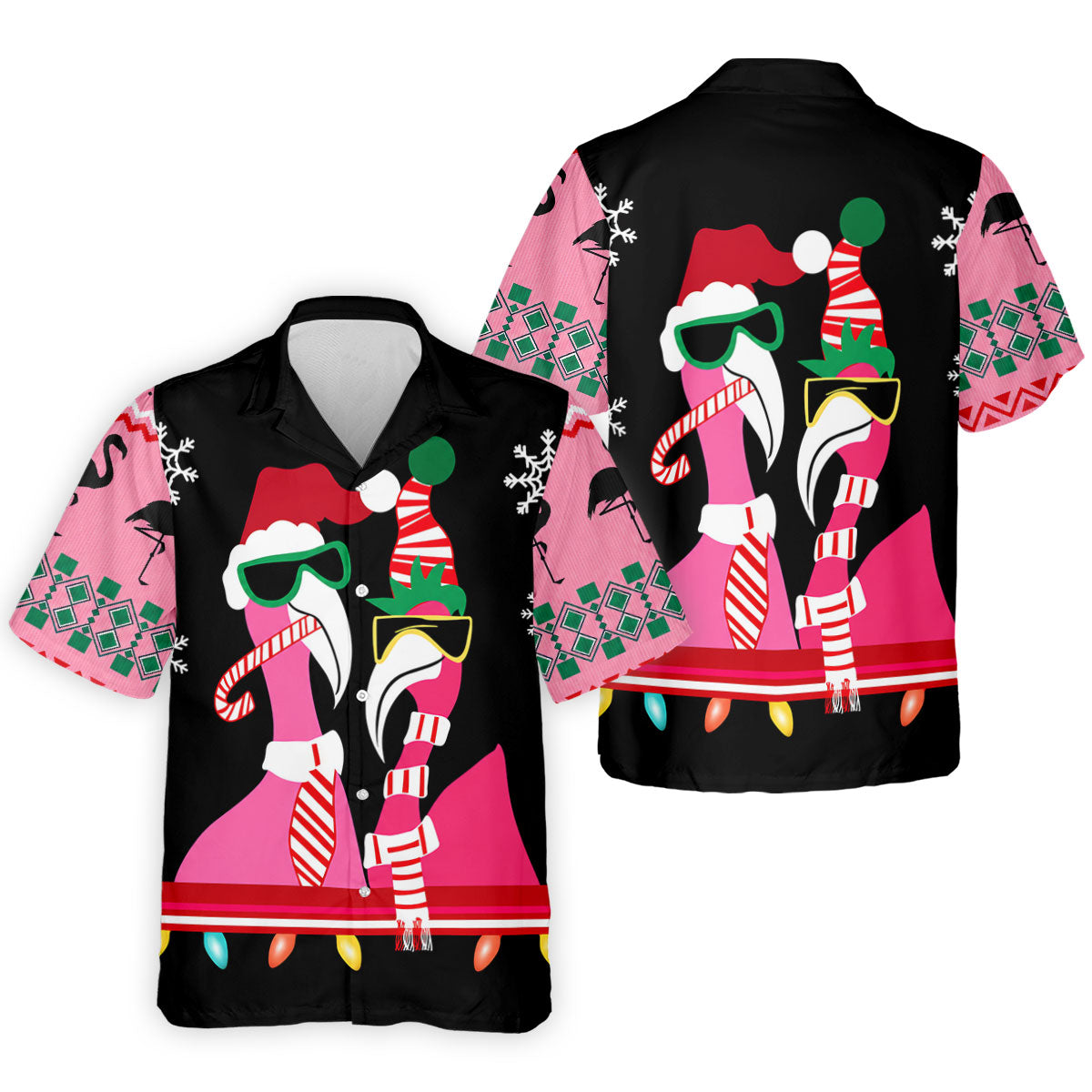 Pink Flamingo Christmas Pattern Golf Shirt, Mens Golf Polo, Golf Shirts For Men