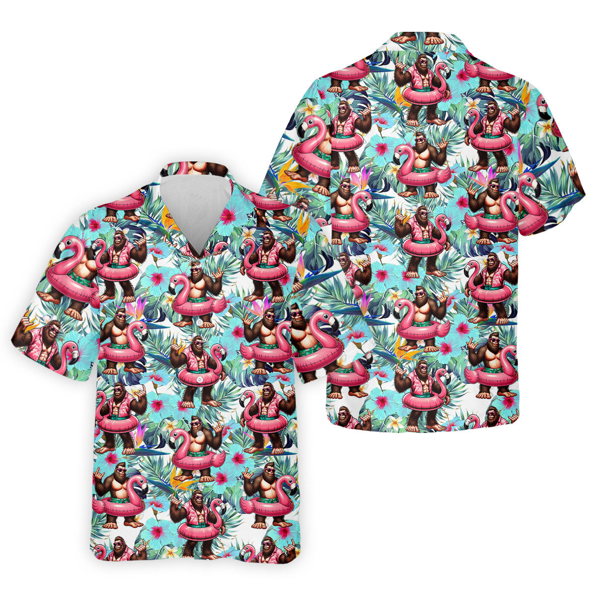 Funny Bigfoot Flamingo Float Tropical Golf Polo Shirt, Men's Golf Shirt, Golf Polo Shirts For Men
