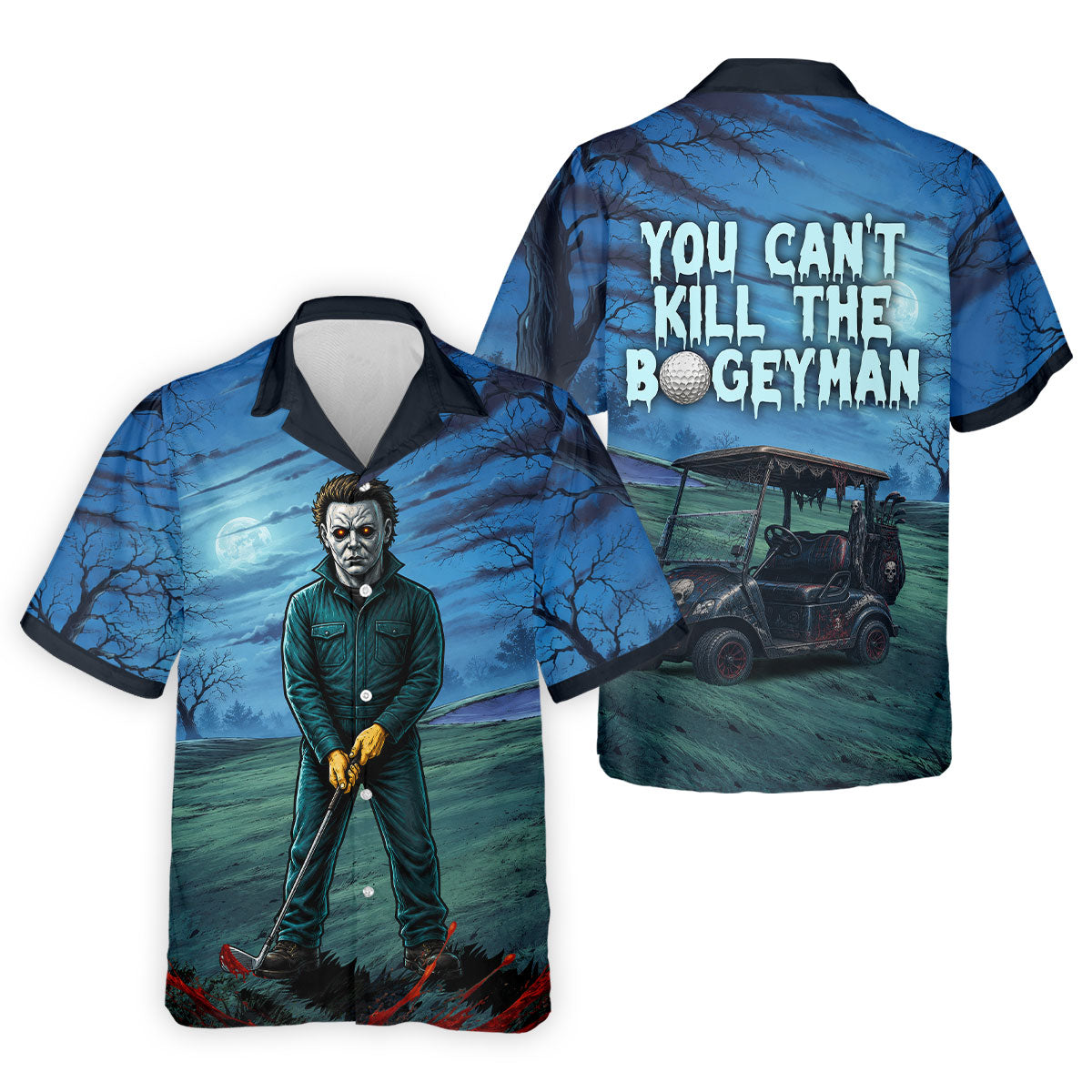 You Cant Kill The Bogeyman Horror Character Golf Polo Shirt, Halloween Golf Shirt, Mens Golf Shirts