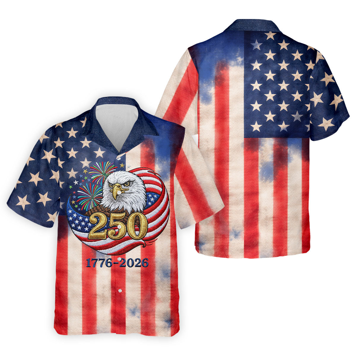 250 Years Bald Eagle US Flag Faded Color Retro Golf Shirt, Patriotic 4th Of July Golf Shirts For Men