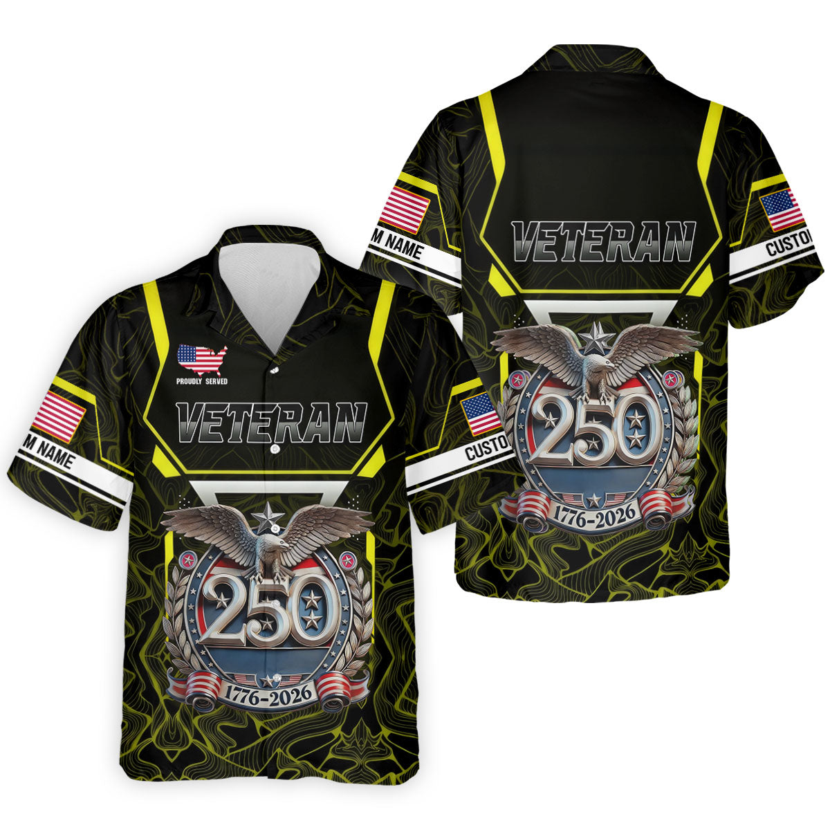 Personalized Veteran America 250 Polo Shirt Yellow Accent, Golf Shirts For Men, Mens Golf Apparel