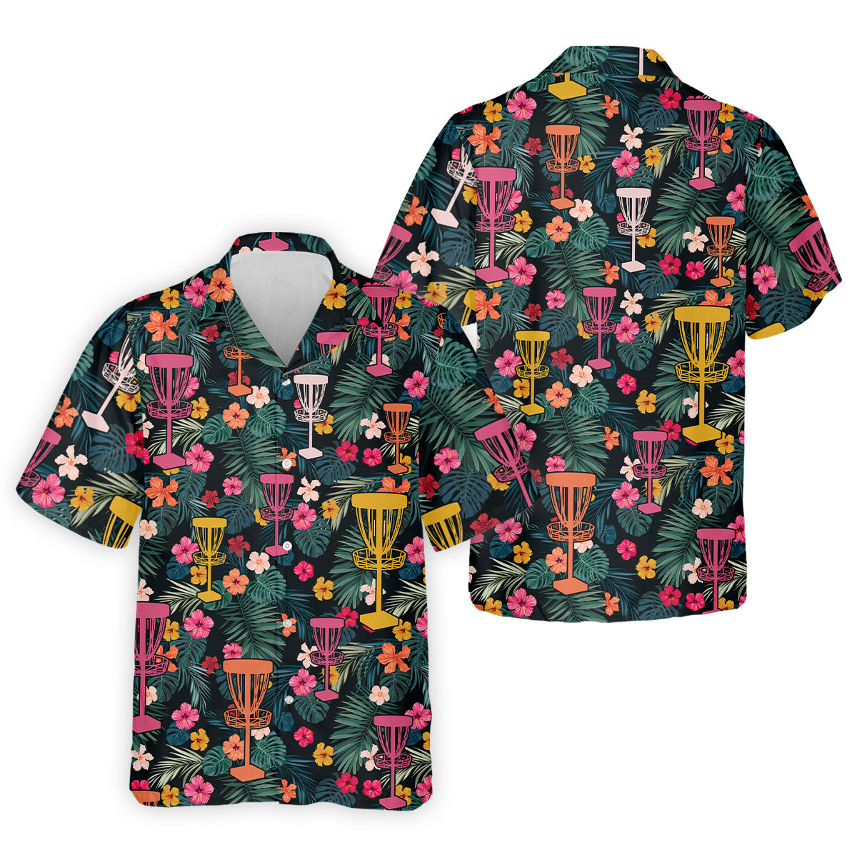 Dark Tropical Disc Golf Basket Polo Shirt, Printed Golf Shirts, Golf Apparel For Men