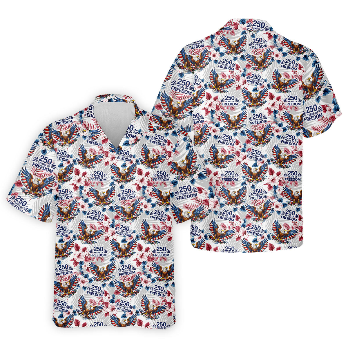 250 Years Of Freedom US Bald Eagle Tropical Theme Golf Tops For Men, Patriotic 4th Of July Golf Shirts For Men