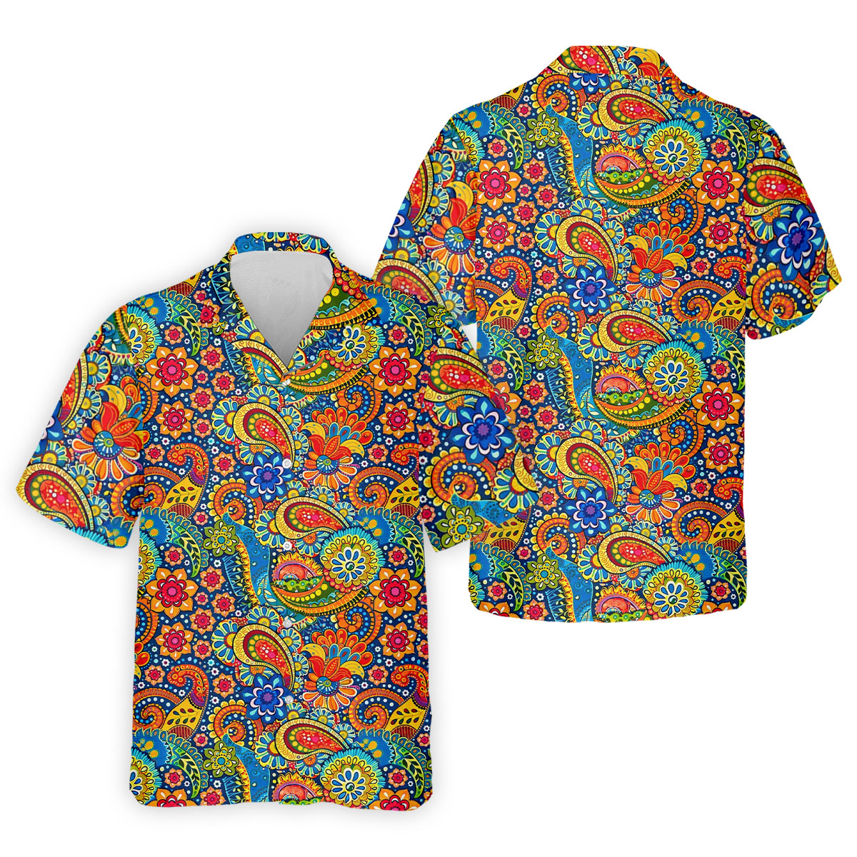 Colorful Floral Paisley Pattern Polo Shirt, Hawaiian Golf Shirt, Mens Golf Apparel