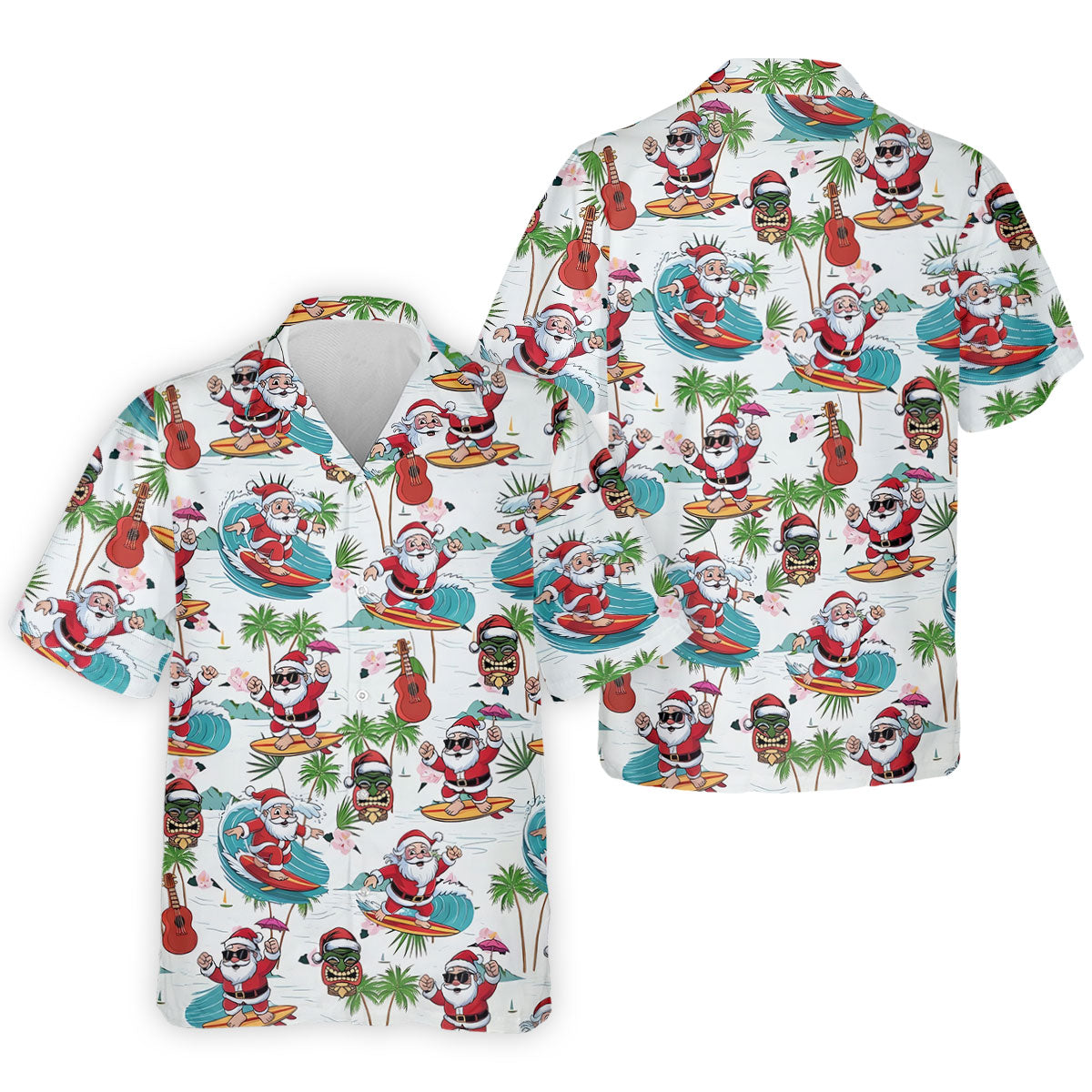 Surfing Santa Tropical Christmas Golf Shirt, Christmas Golf Shirt, Golf Apparel For Men