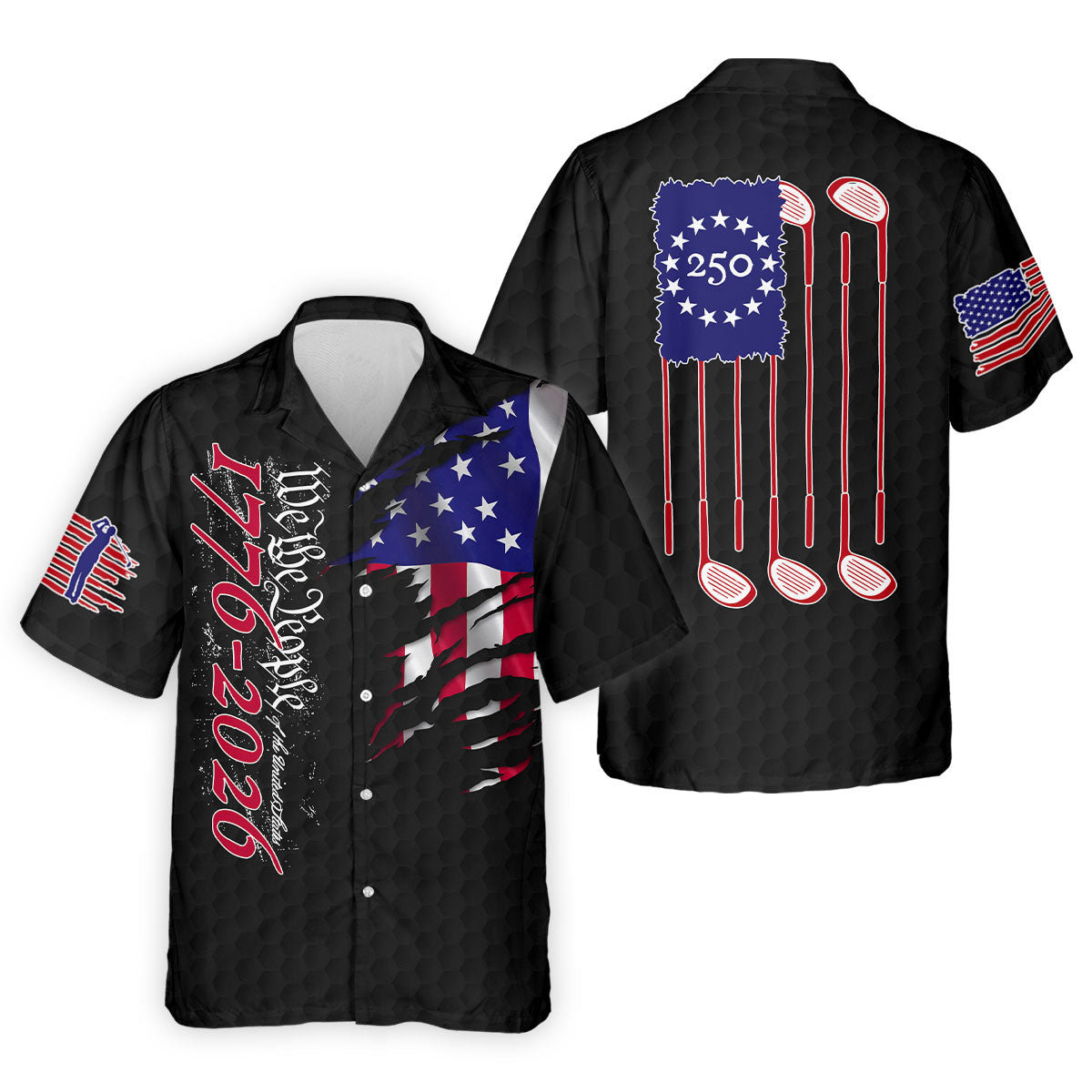 We The People Distressed American Flag Black Golf Shirt, 4th Of July Golf Shirts For Men