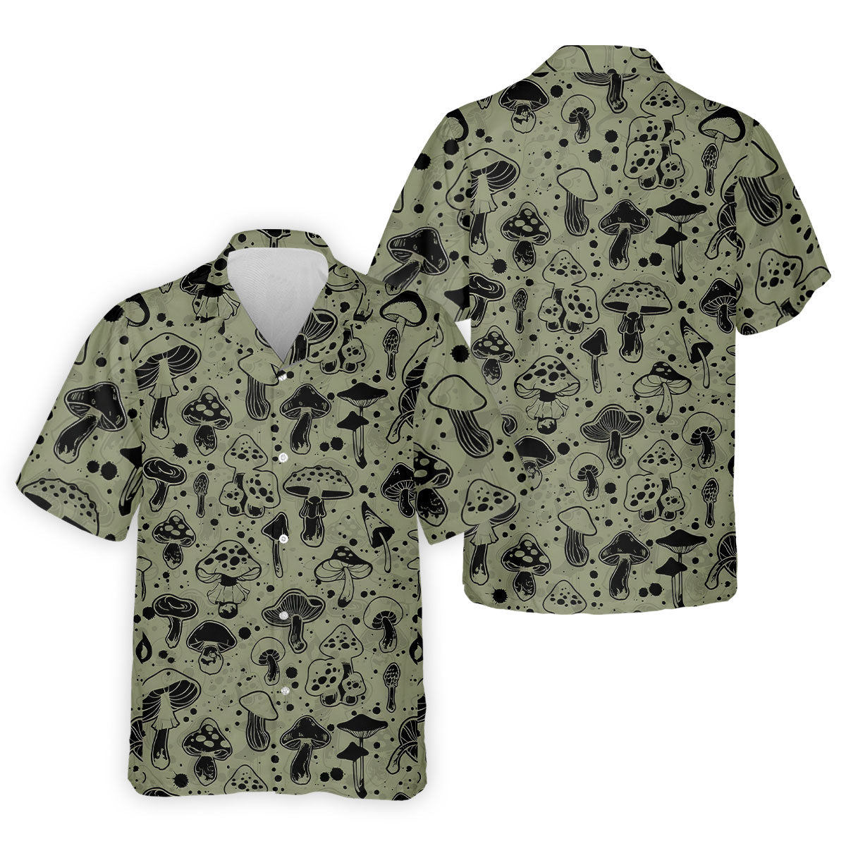 Vintage Mushroom Sketch Pattern Hawaiian Golf Shirt, Printed Golf Shirts, Golf Apparel For Men