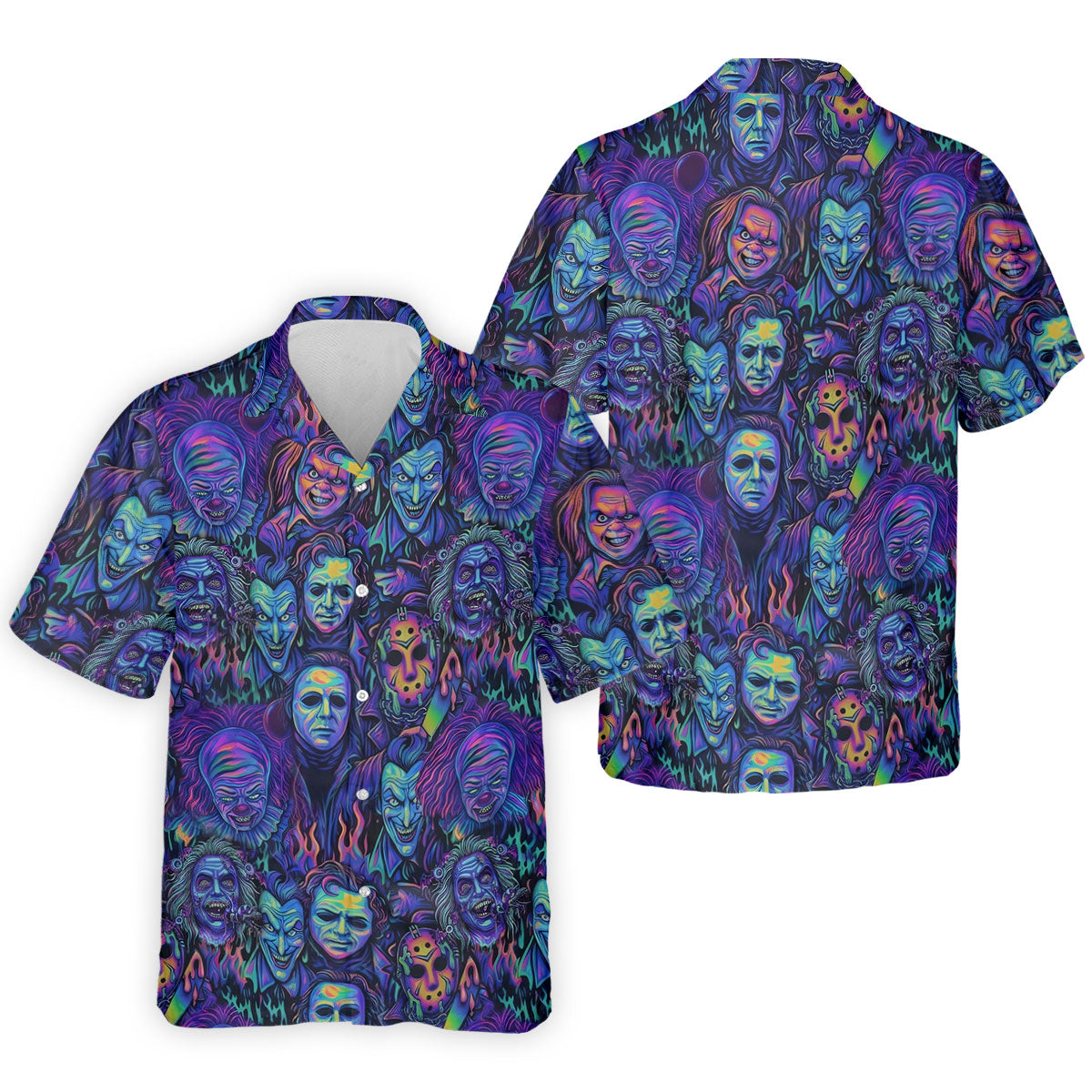 Neon Horror Character Villains Halloween Golf Shirt, Mens Golf Polo, Golf Apparel For Men