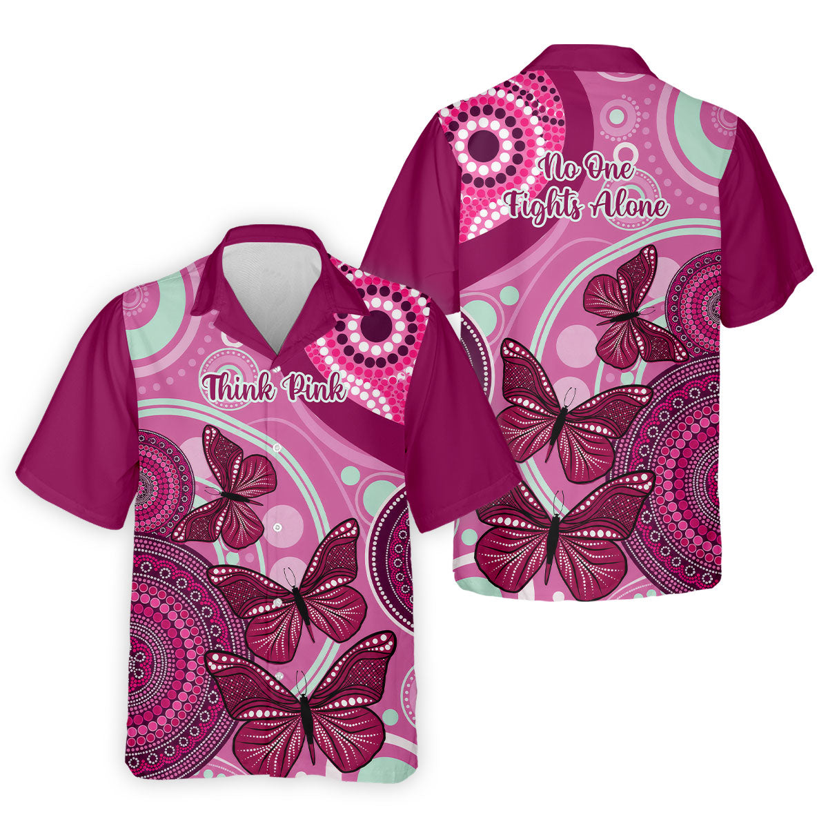 Think Pink No One Fights Alone Breast Cancer Shirt, Men's Golf Shirt, Mens Golf Polo