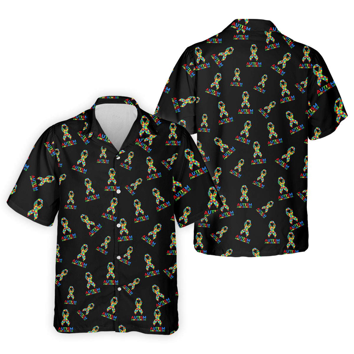 Autism Awareness Colors Autism Ribbon Black Golf Shirt, Golf Tops For Men, Golf Shirts For Men
