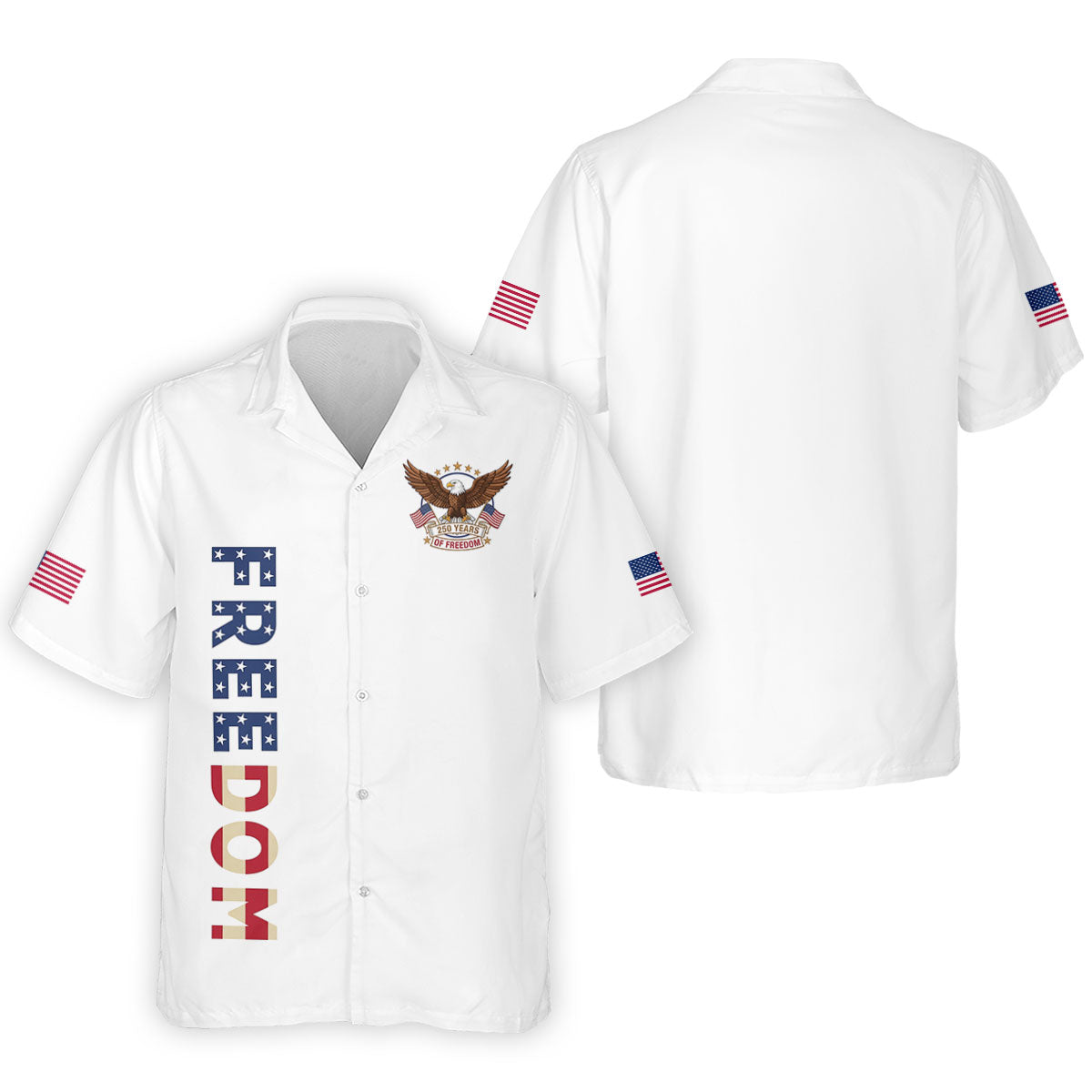 250 Years Of Freedom US Flag Logo White Golf Shirt, Patriotic 4th Of July Golf Shirts For Men