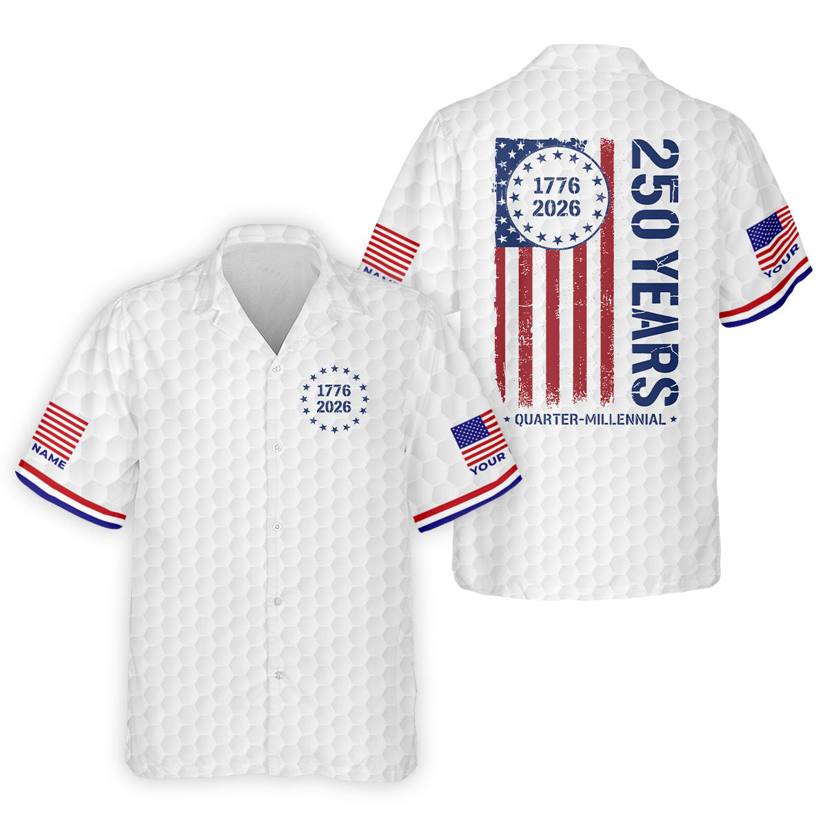 250 Years Quarter Millennnial Golf Ball Pattern White Patriotic Golf Shirt, 4th Of July Golf Shirts For Men