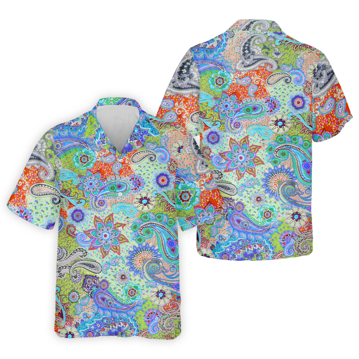 Colorful Boho Paisley Floral Pattern Golf Polo, Hawaiian Golf Shirt, Golf Apparel For Men