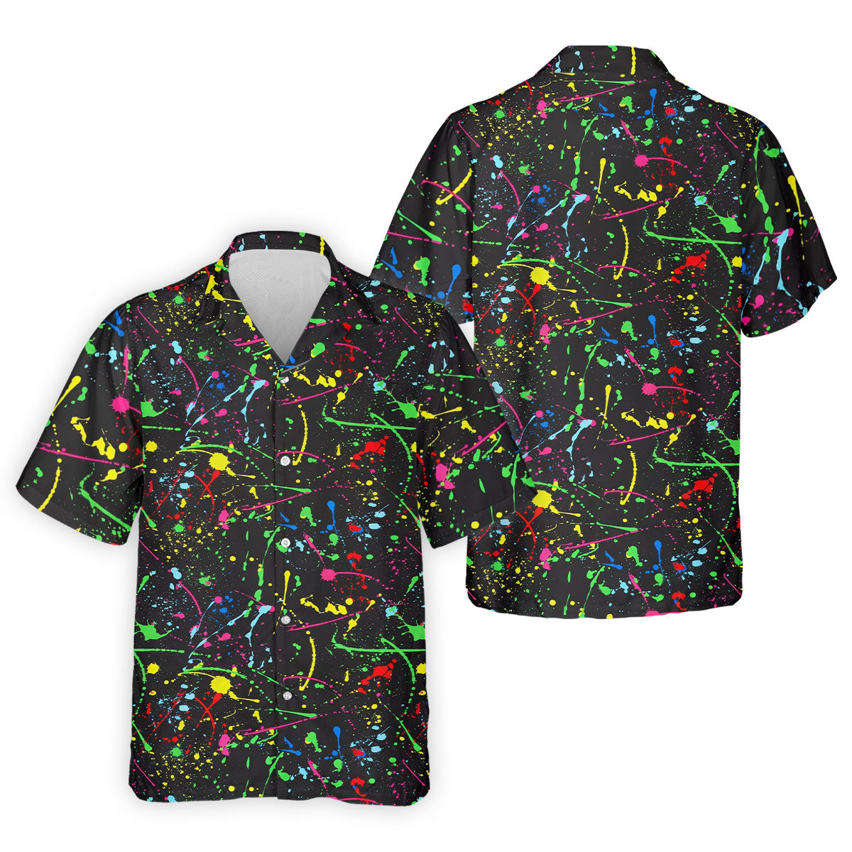 Neon Paint Splatter Pattern Hawaiian Golf Shirt, Golf Shirts For Men, Polo Shirts For Men