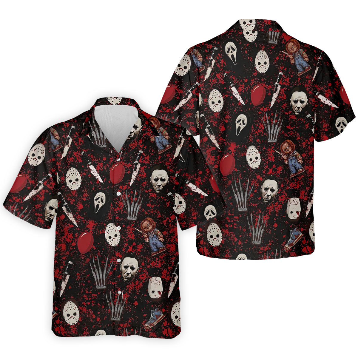 Halloween Horror Character Mask Pattern Hawaiian Golf Shirt, Men's Golf Shirt, Mens Golf Polo