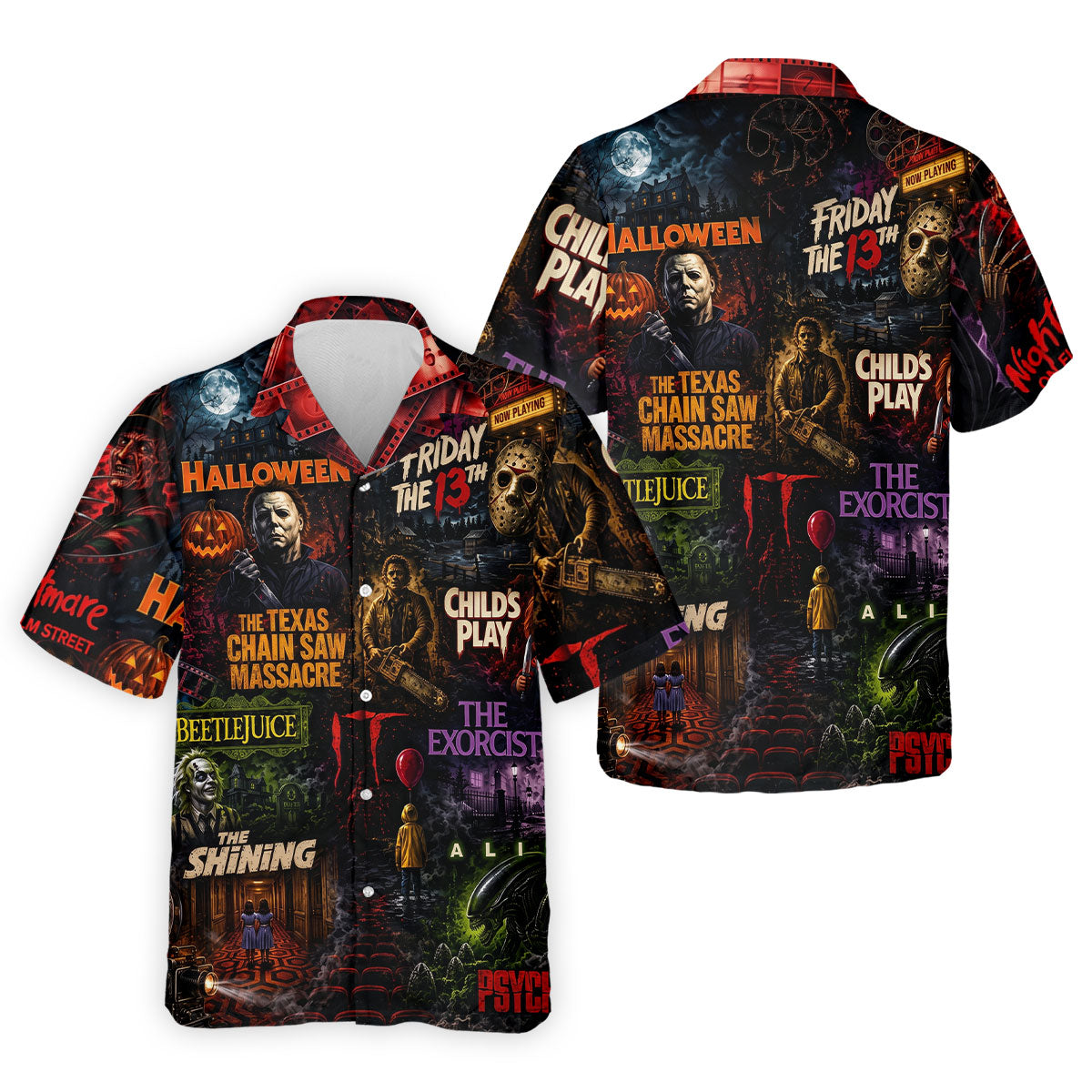 Classic Horror Character Movie Poster Collage Golf Polo Shirt, Mens Golf Polo, Printed Golf Shirts
