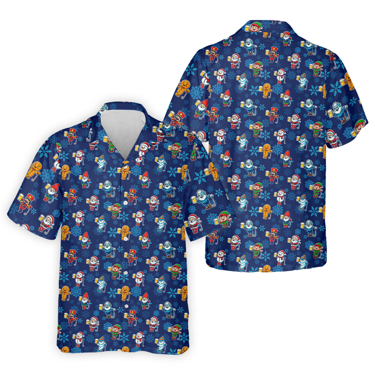 Christmas Characters Golf And Beer Navy Men's Funny Golf Shirts, Christmas Golf Shirt, Polo Shirts For Men