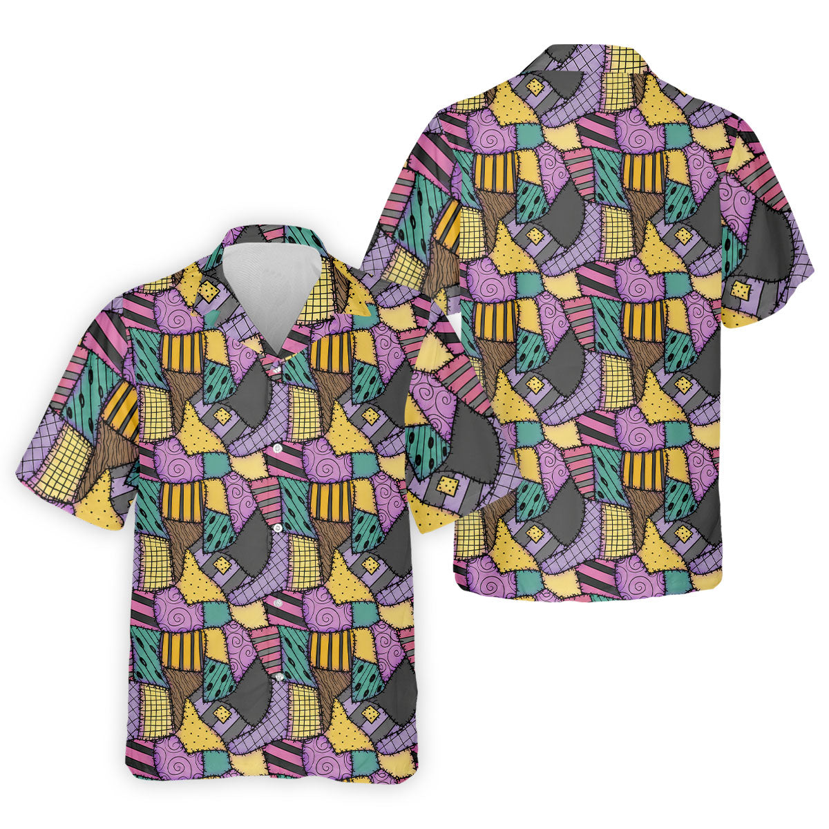 Halloween Patchwork Pattern Golf Polo Shirt, Men's Golf Shirt, Hawaiian Golf Shirt