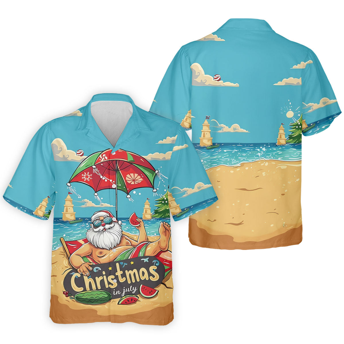 Christmas In July Santa Beach Christmas Golf Shirt, Men's Golf Shirt, Hawaiian Golf Shirt, Printed Golf Shirts