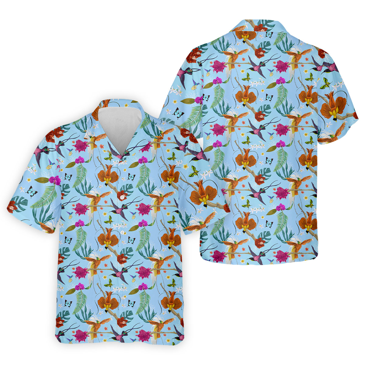 Hummingbird Paradise Golf Shirt, Tropical Flower Garden Pattern, Golf Shirt For Men