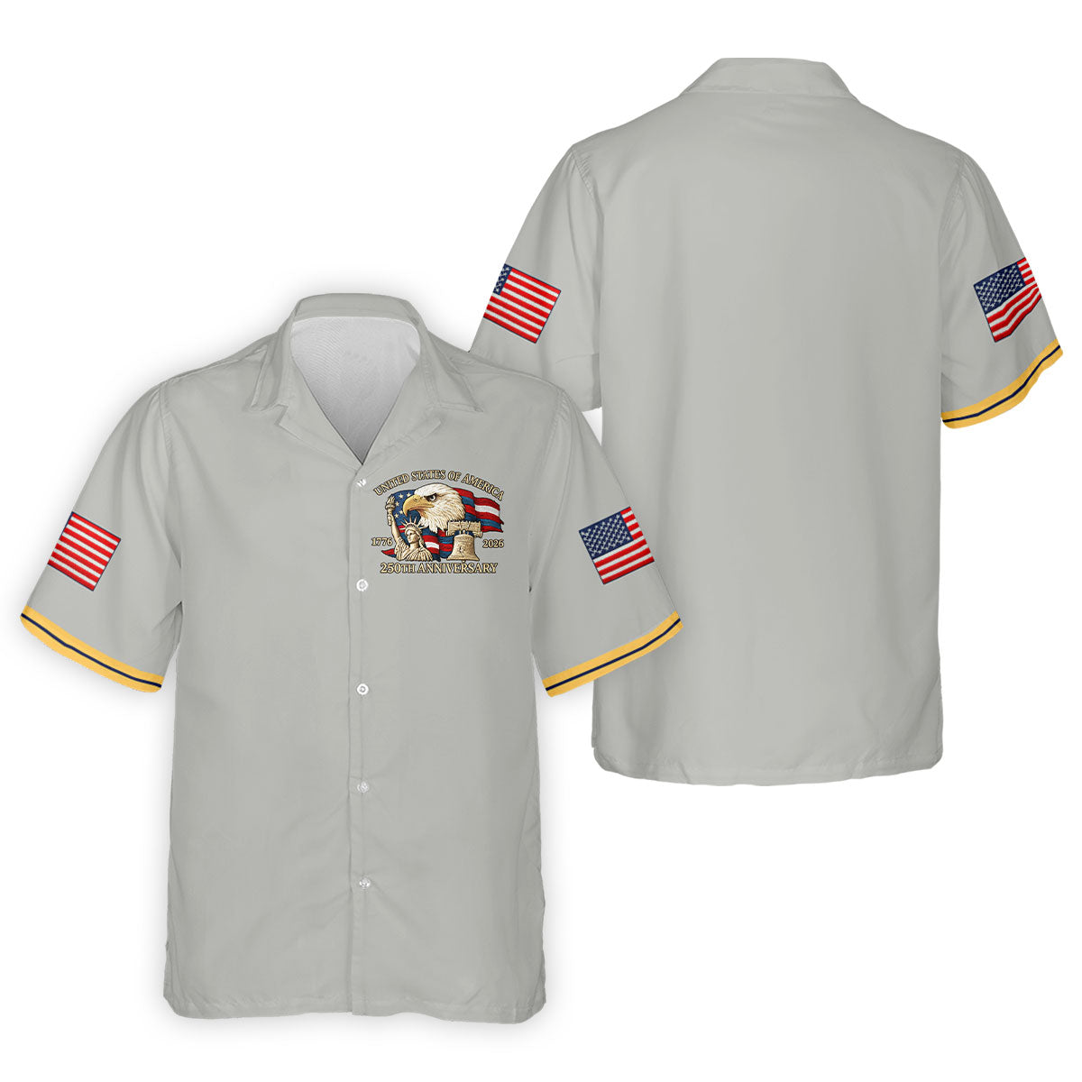 Bald Eagle American Flag 250 Years Grey Golf Shirt, Patriotic 4th Of July Golf Shirts For Men
