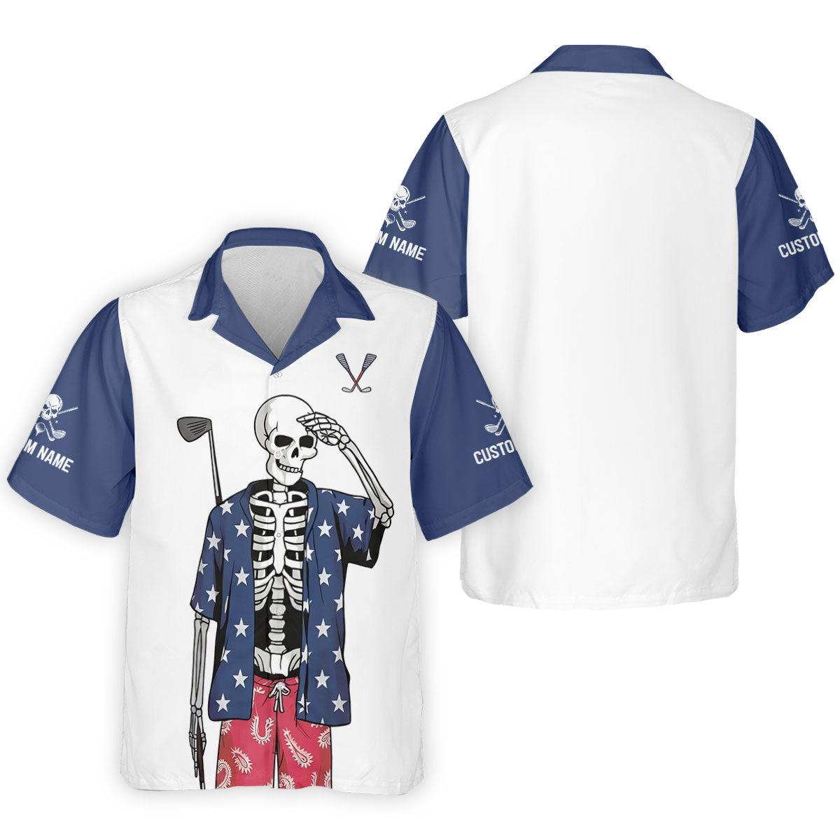 Skeleton Golf White Navy 4th Of July Patriotic Golf Shirt, 250 Years Golf Shirts For Men