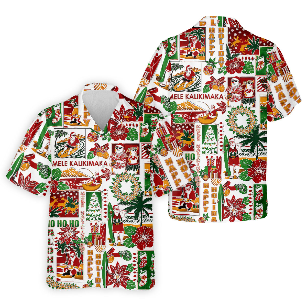 Men's Mele Kalikimaka Hawaiian Christmas Golf Shirt, Tropical Santa Holiday Golf Shirt, Golf Apparel For Men